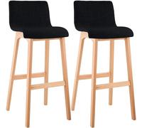 CLP Set 2 Sgabelli Alti Bar Hover in Tessuto I Sgabelli Bancone Telaio in Legno Naturale I Sgabelli Imbottiti con Schienale Alt. 77 CM, Colore:Nero