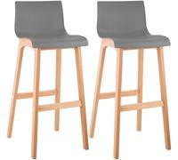 CLP Set 2 Sgabelli Design Hover in Polipropilene E Legno Naturale I Sgabelli Alti Bancone Alt. 77CM I Sedie Cucina Penisola con Schienale, Colore:Grigio