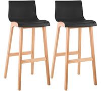 CLP Set 2 Sgabelli Design Hover in Polipropilene E Legno Naturale I Sgabelli Alti Bancone Alt. 77CM I Sedie Cucina Penisola con Schienale, Colore:Nero