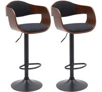 CLP Set di 2 sgabelli da Bar con Schienale Kingston, sgabelli da Bar Rivestiti in Similpelle o Tessuto, sgabelli da Bar Regolabili in Altezza, Colore:Noce/Nero, Materiale:Stoffa