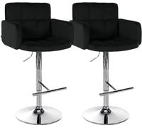 CLP Set di 2 sgabelli da bar con schienale Los Angeles, imbottiti in velluto, regolabili in altezza e girevoli, fino a 150 kg Colore:nero;Colore del telaio:cromo