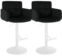 CLP Set di 2 sgabelli da bar con schienale Los Angeles, imbottiti in velluto, regolabili in altezza e girevoli, fino a 150 kg Colore:nero;Colore del telaio:bianco