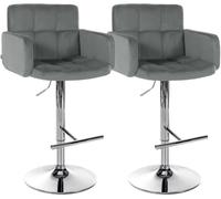CLP Set di 2 sgabelli da bar con schienale Los Angeles, imbottiti in velluto, regolabili in altezza e girevoli, fino a 150 kg Colore:grigio;Colore del telaio:cromo