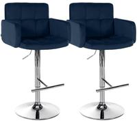 CLP Set di 2 sgabelli da bar con schienale Los Angeles, imbottiti in velluto, regolabili in altezza e girevoli, fino a 150 kg Colore:blu;Colore del telaio:cromo