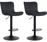 CLP Set di 2 sgabelli da bar Emma - Sedie da bar regolabili in altezza - Sedie girevoli a 360° con schienale per cucina e bistrot, Colore:nero, Materiale:Velluto