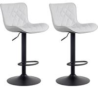 CLP Set di 2 sgabelli da bar Emma - Sedie da bar regolabili in altezza - Sedie girevoli a 360° con schienale per cucina e bistrot, Colore:bianco, Materiale:Ecopelle