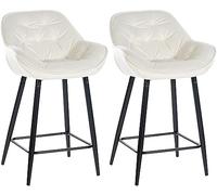 CLP Set di 2 sgabelli da bar Gibson in velluto I Altezza seduta 76 cm I Sgabelli da bancone con poggiapiedi, Colore:crema