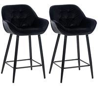 CLP Set di 2 sgabelli da bar Gibson - Sedia da banco con poggiapiedi - 2 x sgabello da banco imbottito, Colore:nero, Materiale:Velluto