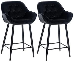 CLP Set di 2 sgabelli da bar Gibson - Sedia da banco con poggiapiedi - 2 x sgabello da banco imbottito Colore nero Materiale Velluto
