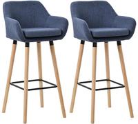 CLP Set di 2 sgabelli da Bar Imbottiti con Schienale Grant, Sgabelli con Rivestimento in Tessuto, Struttura in Legno Fino a 150 kg, Colore:Blu Scuro