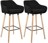 CLP Set di 2 sgabelli da Bar Imbottiti con Schienale Grant, Sgabelli con Rivestimento in Tessuto, Struttura in Legno Fino a 150 kg, Colore:Nero