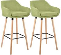 CLP Set 2 Sgabelli Bar Grant in Stoffa E Legno di Faggio Seduta Rimovibile I Coppia Sgabelli Alti Cucina Alt. 79 CM, Colore:Verde Chiaro