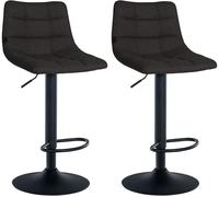 CLP Set di 2 sgabelli da bar Jerry Fabric I Sgabello da bar regolabile in altezza I Sedia girevole a 360° con schienale I Sgabello con poggiapiedi, Colore:nero, Colore del telaio:nero