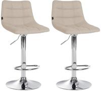 CLP Set di 2 sgabelli da bar Jerry Fabric I Sgabello da bar regolabile in altezza I Sedia girevole a 360° con schienale I Sgabello con poggiapiedi | Colore crema Colore del telaio cromo