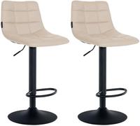 CLP Set di 2 sgabelli da bar Jerry in finta pelle I Sgabello da bar regolabile in altezza I Sedia girevole a 360° con schienale I Sgabello con poggiapiedi, Colore:crema, Colore del telaio:nero