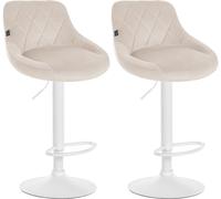 CLP Set di 2 sgabelli da Bar Lazio in Velluto I Sgabello da banco Girevole con poggiapiedi Regolabile in Altezza, Colore:Crema, Colore del Telaio:Bianco