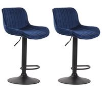 CLP Set di 2 sgabelli da Bar Lentini Velvet I Sgabello da banco Regolabile in Altezza I Sgabelli da Bar con poggiapied, Colore:Blu, Colore del Telaio:Nero