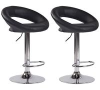 CLP Set di 2 sgabelli da bar Olinda in finta pelle I Sgabello da banco regolabile in altezza I Sgabelli da bar con poggiapiedi, Colore:nero, Colore del telaio:cromo