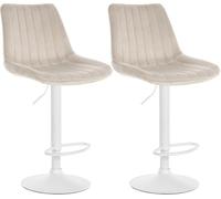 CLP Set di 2 sgabelli da Bar Toni Velvet I Sgabello da Bar Regolabile in Altezza con Struttura in Metallo & poggiapiedi Integrato, Colore:Crema, Materiale Base:Metallo Bianco Opaco