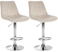 CLP Set di 2 sgabelli da Bar Toni Velvet I Sgabello da Bar Regolabile in Altezza con Struttura in Metallo & poggiapiedi Integrato, Colore:Crema, Materiale Base:Metallo Effetto Cromato