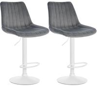 CLP Set di 2 sgabelli da Bar Toni Velvet I Sgabello da Bar Regolabile in Altezza con Struttura in Metallo & poggiapiedi Integrato, Colore:Grigio Scuro, Materiale Base:Metallo Bianco Opaco