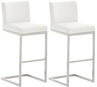 CLP Set di 2 Sgabelli Paros in Acciaio E Similpelle I Sgabelli da Bar con Poggiapiedi I Seduta Similpelle Telaio Robusto, Colore:Bianco
