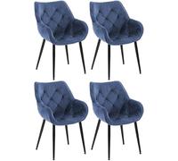 CLP Set di 4 poltroncine decorative Tanna in velluto I Fodera trapuntata I Seduta comfort con braccioli, Colore:blu