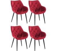 CLP Set di 4 poltroncine decorative Tanna in velluto I Fodera trapuntata I Seduta comfort con braccioli, Colore:rosso
