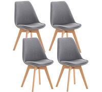 CLP Set di 4 sedie da pranzo Linares in plastica I in tessuto I in velluto I in corda I in pelle I poltrona con struttura in legno, Colore:grigio chiaro, Materiale:Stoffa