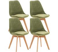 CLP Set di 4 sedie da pranzo Linares in plastica I in tessuto I in velluto I in corda I in pelle I poltrona con struttura in legno, Colore:verde chiaro, Materiale:Velluto