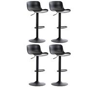 CLP Set di 4 sgabelli da Bar Almada con Seduta in plastica I Sgabello da Bar Regolabile in Altezza con Schienale I Sgabello da banco con Base a Tromba, Colore:Nero