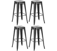 CLP Set di 4 sgabelli da Bar Joshua I Sgabelli da Bar impilabili in Metallo I Sgabelli da Bar con poggiapiedi I Altezza Seduta 76 cm I Sgabello impilabile, Colore:Nero