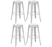 CLP Set di 4 sgabelli da Bar Joshua I Sgabelli da Bar impilabili in Metallo I Sgabelli da Bar con poggiapiedi I Altezza Seduta 76 cm I Sgabello impilabile, Colore:Argento