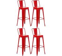 CLP Set di 4 sgabelli Industrial con Schienale Mason, Sgabello con poggiapiedi e Protezioni per Il Pavimento, Colore:Rosso