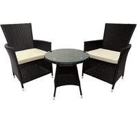 CLP Set di mobili da Giardino Fireda, Divano a 3 Pezzi, in Rattan PE, con tavolino, incl. Cuscini di Seduta, Piano del Tavolo in Vetro, Colore:Marrone Scuro