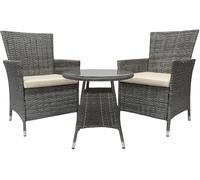 CLP Set di mobili da Giardino Fireda, Divano a 3 Pezzi, in Rattan PE, con tavolino, incl. Cuscini di Seduta, Piano del Tavolo in Vetro, Colore:Grigio Screziato