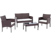 CLP Set di sedute in polyrattan Ramunda, Set da Salotto per Esterni Resistente alle intemperie, Tavolo, poltrone, Panca Cuscini di Seduta, Colore:Marrone
