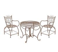CLP Set Giardino Rustico Sheela in Ferro con Tavolo (Ø 76 CM) + 2 Sedie, Colore:Antico Marrone