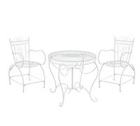 CLP Set Giardino Rustico Sheela in Ferro con Tavolo (Ø 76 CM) + 2 Sedie, Colore:Bianco