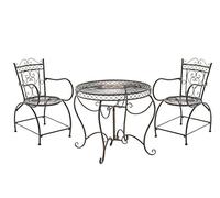 CLP Set Giardino Rustico Sheela in Ferro con Tavolo (Ø 76 CM) + 2 Sedie, Colore:Bronzo