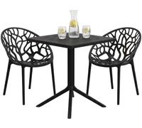 CLP Set mobili da giardino impilabile Avara con 2 sedie, gruppo moderno per balcone terrazza e giardino, resistente alle intemperie in plastica Colore nero
