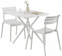 CLP Set Mobili da Giardino Vela, Resistente Intemperie, con 2 Sedie Impilabili e Tavolo Quadrato 72x72cm, per Balcone, Terrazzo, Giardino, Colore:Bianco