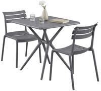 CLP Set Mobili da Giardino Vela, Resistente Intemperie, con 2 Sedie Impilabili e Tavolo Quadrato 72x72cm, per Balcone, Terrazzo, Giardino, Colore:Grigio Scuro