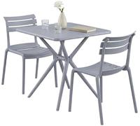 CLP Set Mobili da Giardino Vela, Resistente Intemperie, con 2 Sedie Impilabili e Tavolo Quadrato 72x72cm, per Balcone, Terrazzo, Giardino, Colore:Grigio