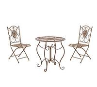 CLP Set Mobili Giardino Aldeano Ferro laccato Tavolino Ø70 cm + 2 Sedie Antico Marrone