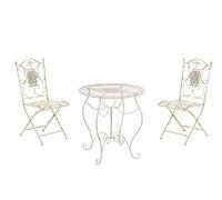 CLP Set Mobili Giardino Aldeano I Salotto Esterno in Ferro Laccato Design Nostalgico I Set Esterno con Tavolino Rotondo Ø 70 CM + 2X Sedie, Colore:Antico-Crema