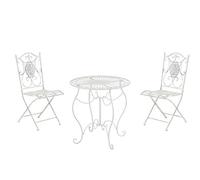 CLP Set Mobili Giardino Aldeano I Salotto Esterno in Ferro Laccato Design Nostalgico I Set Esterno con Tavolino Rotondo Ø 70 CM + 2X Sedie, Colore:Antico Bianco