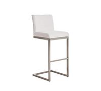 CLP Sgabello Alto in Acciaio Inox Paros in Stoffa I Sgabello Bar Imbottito Alt. 77 CM I Sedia Cucina Design con Schienale, Colore:Bianco