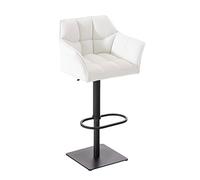 CLP Sgabello Alto Regolabile Damaso in Similpelle I Sgabello Bancone con Braccioli E Schienale Imbottiti Alt 58-83 CM, Colore:Bianco, Colore del Telaio:Nero