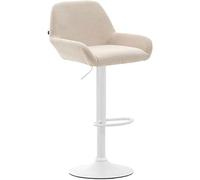 CLP Sgabello Bar Braga in Stoffa I Sedia Cucina con Schienale E Braccioli Regolabile in Altezza, Colore:Crema, Colore del Telaio:Bianco